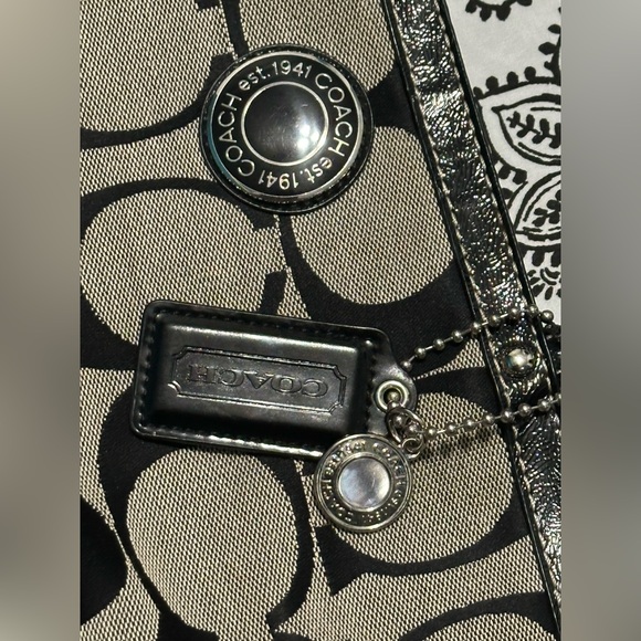 Coach Signature Stripe Zippered Tote Bag Purse Black Gray Shopper F19046 - Picture 10 of 10